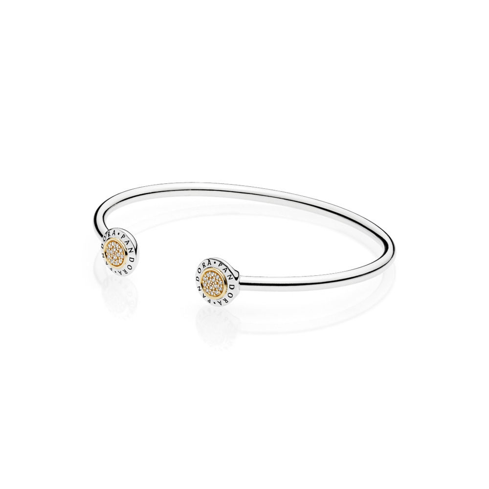 Pandora Zilver En 14K Goud Pandora-Handtekening Open Bangle 596274CZ