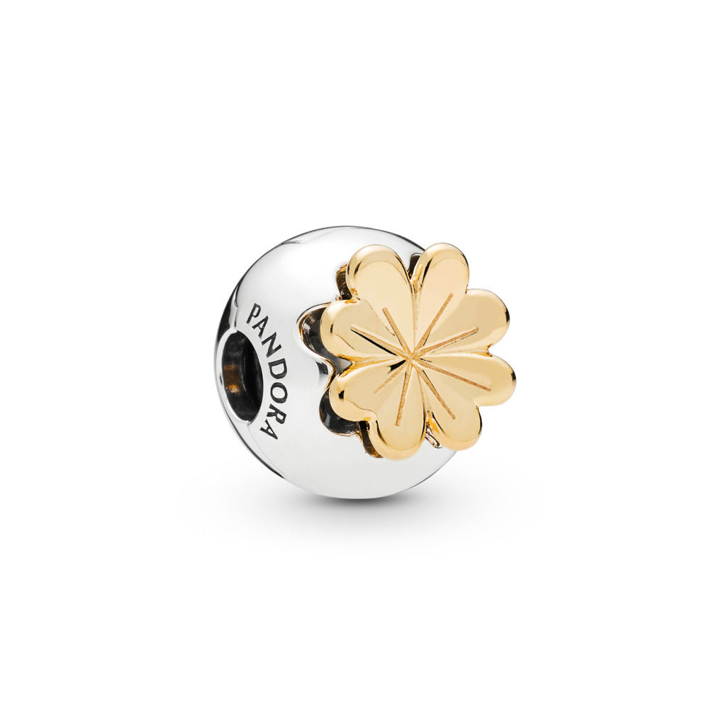 Pandora Zilver En 14K Goud Glanzende Klaver Clip 768000CZ