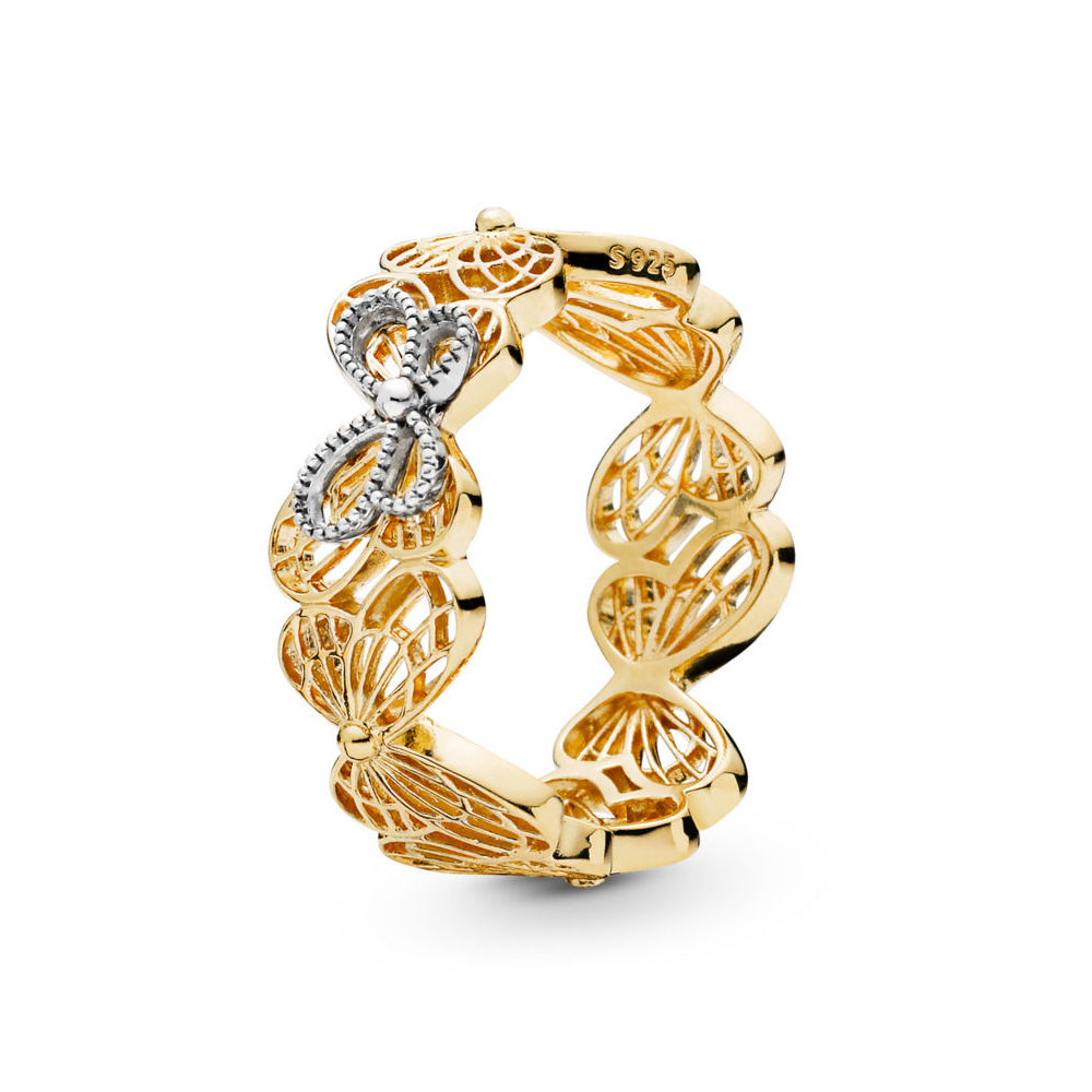 Pandora Zilver En 14K Goud Opengewerkte Vlinders Ring 167947