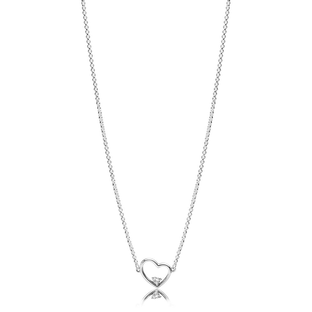 Pandora Zilveren Asymmetrisch Hart Van Liefde Ketting 397797CZ