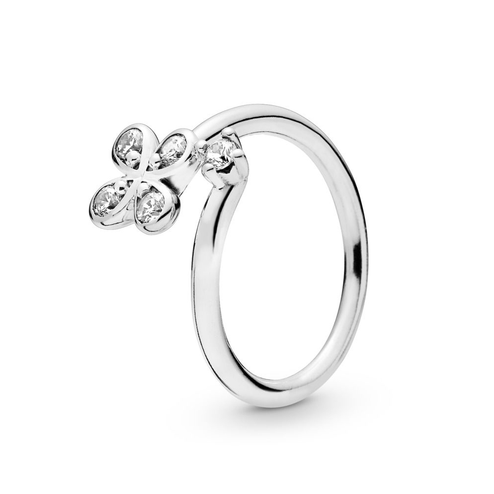 Pandora Zilveren Vier-Petal Bloemen Gedraaid Ring 197988CZ