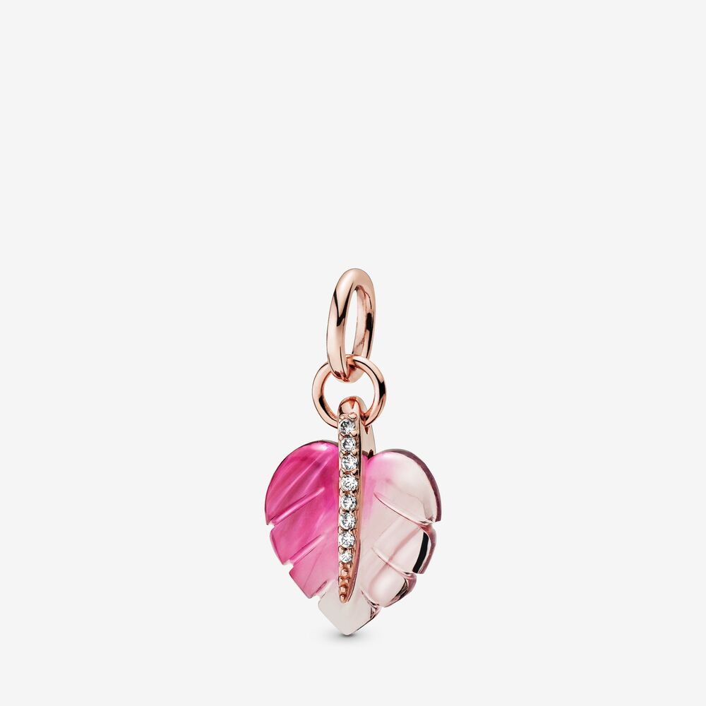 Pandora Roze Murano Glas Blad Hanger 388258Pmu