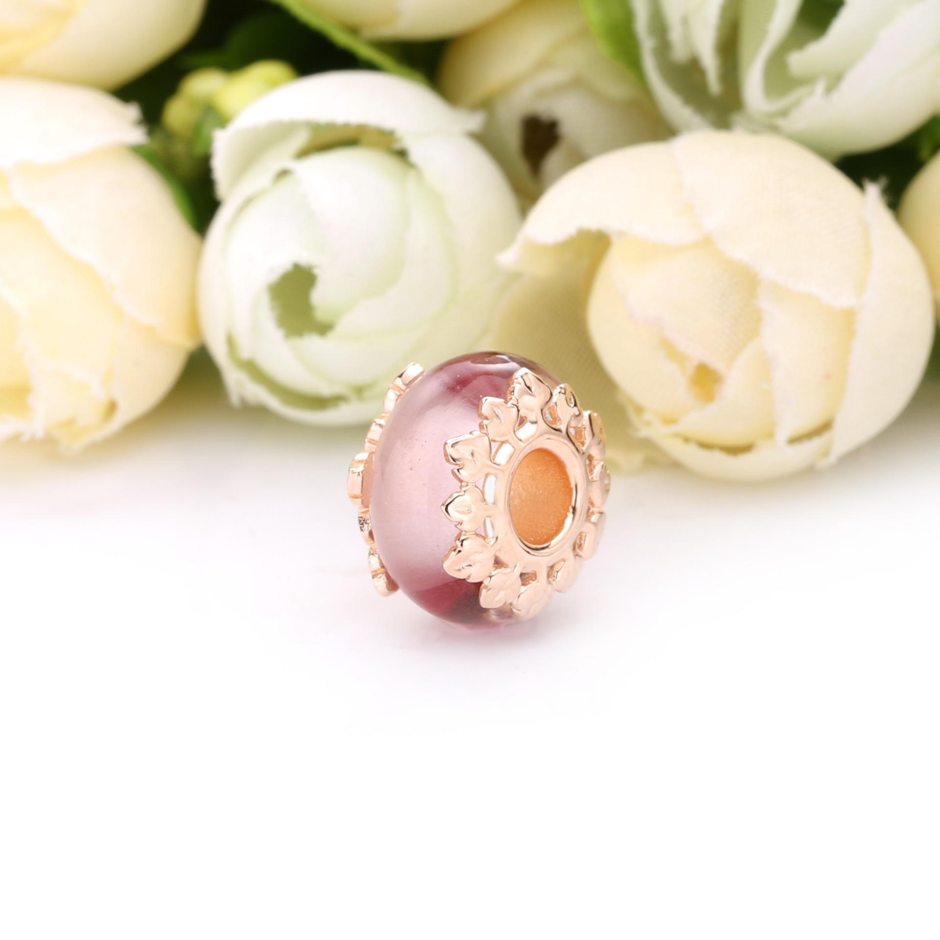 Pandora Roze Murano Glas & Bladeren Bedel 788244