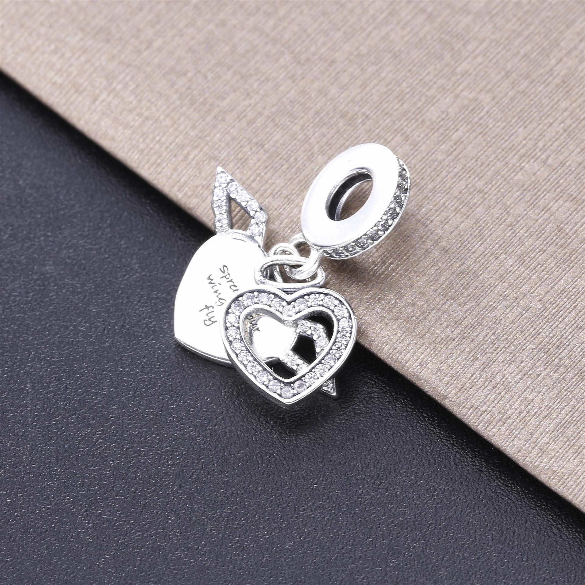 Pandora Pave Hart & Engelenvleugels 925 Sterling Zilveren Ketting 398505C01-45