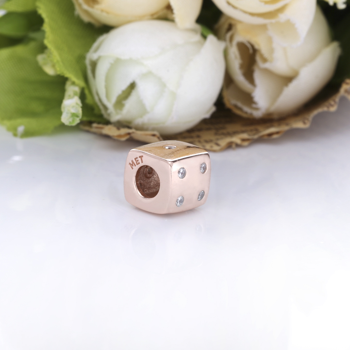 PANDORA Dazzling Dobbelsteen 14K Roségoud Bedel 781269C01