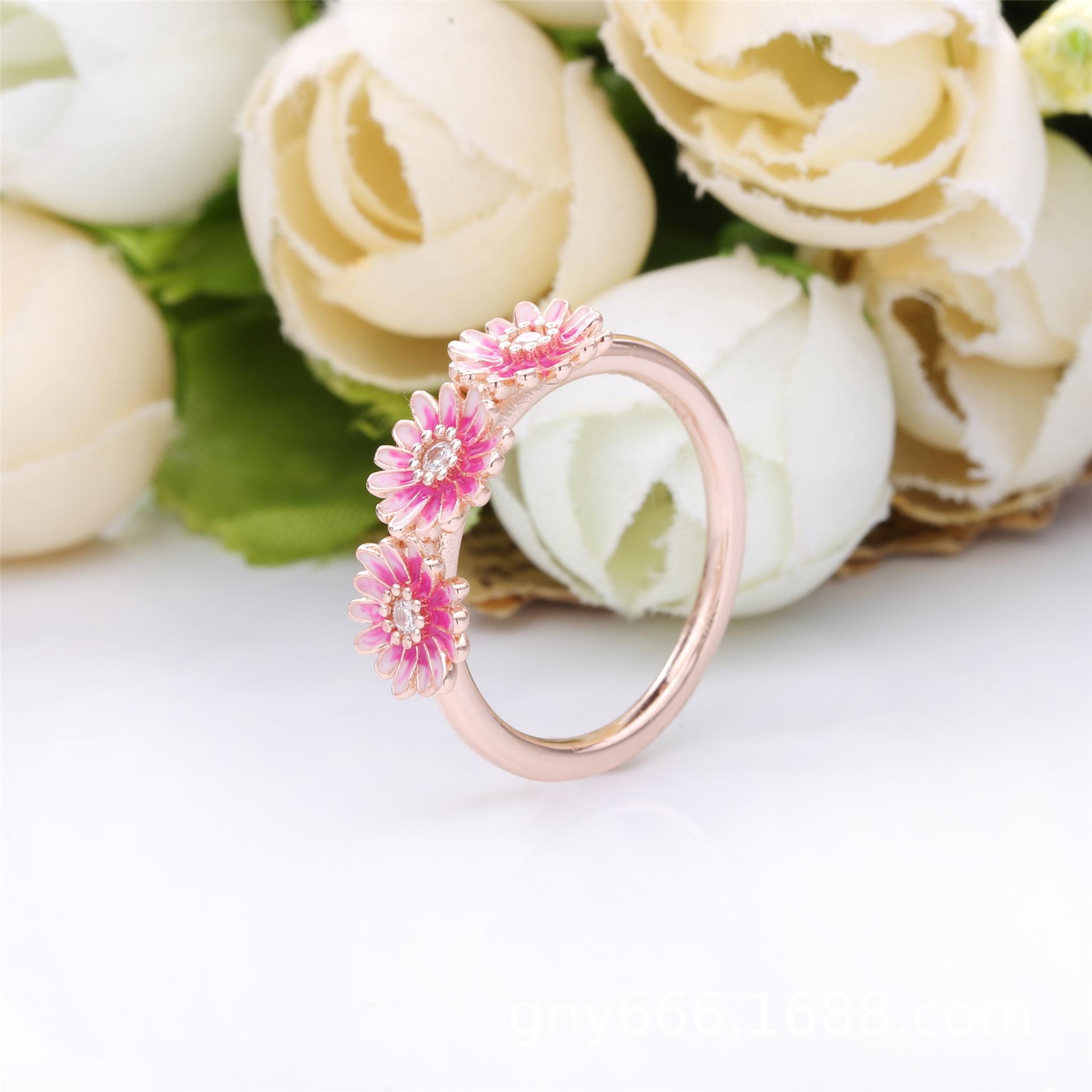 PANDORA Roze Madeliefjes Trio Ring 188792C01