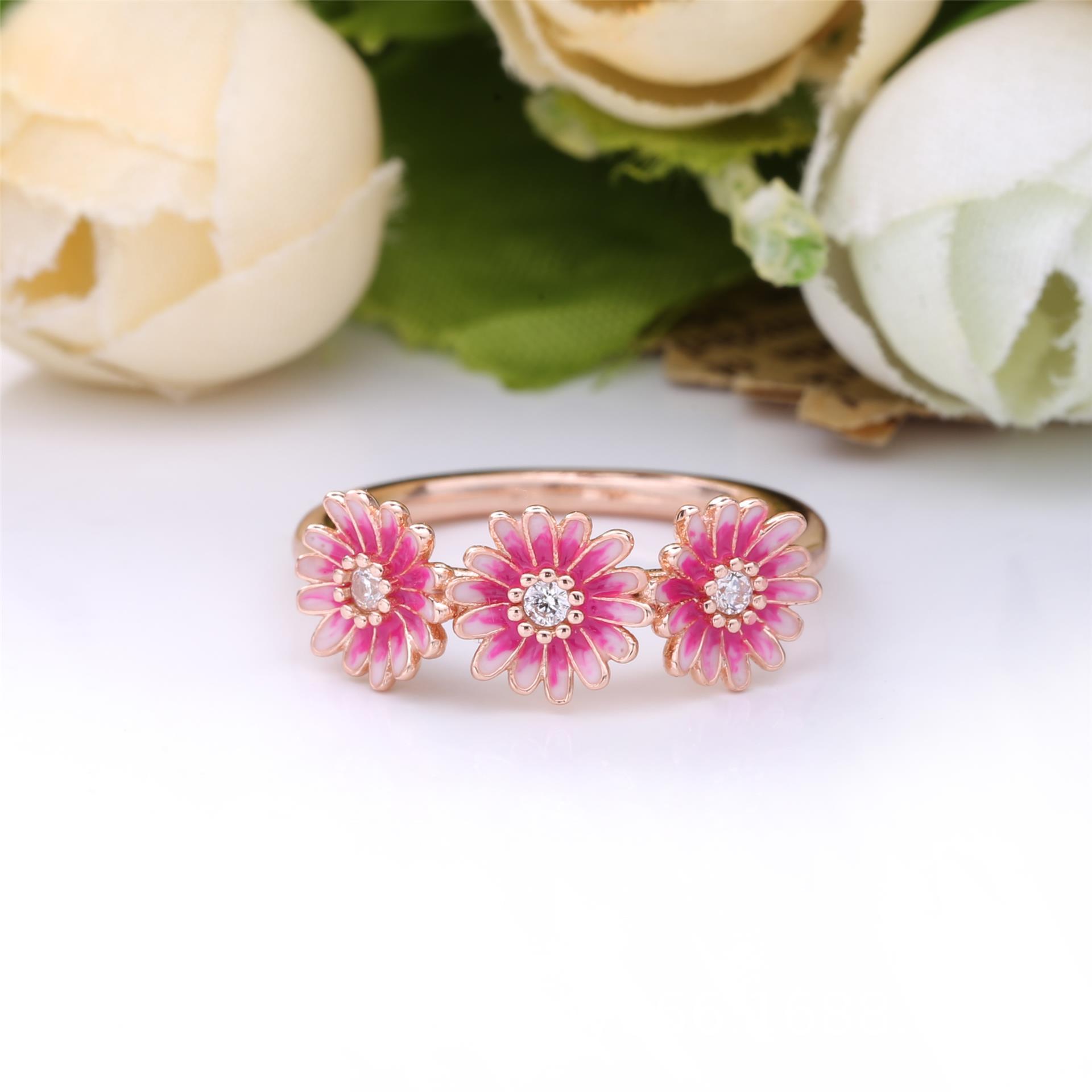 PANDORA Roze Madeliefjes Trio Ring 188792C01