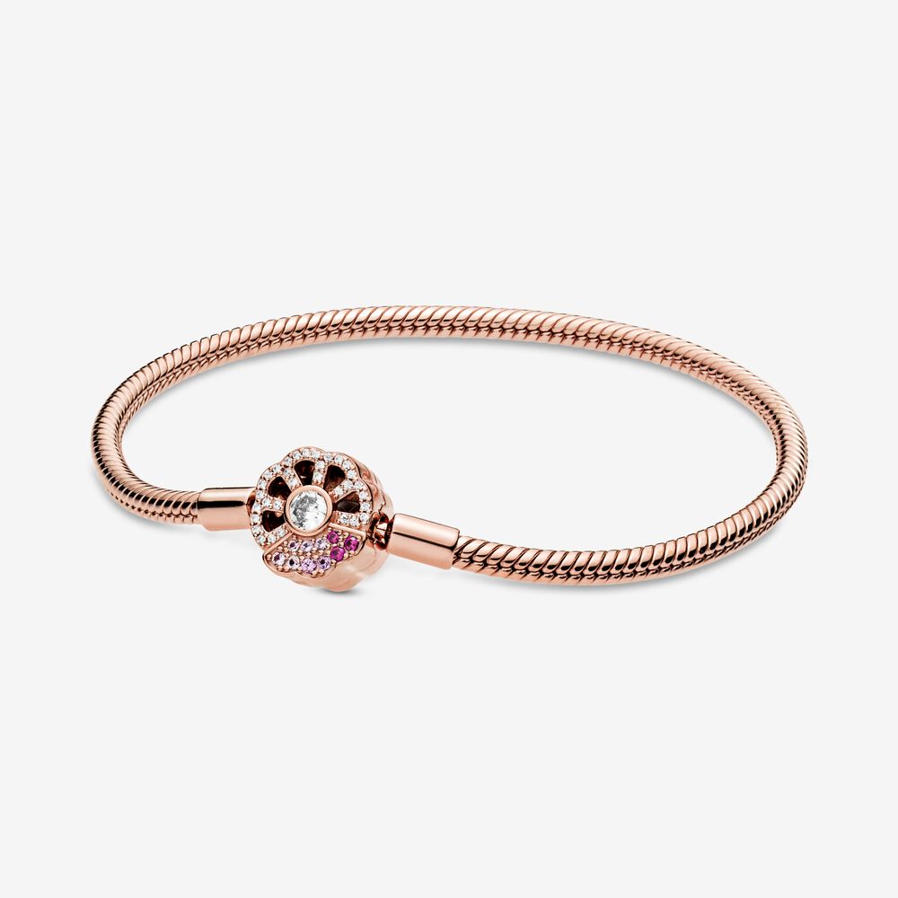 Pandora Moments Pink Fan Clasp Snake Chain Bracelet - 588145C01