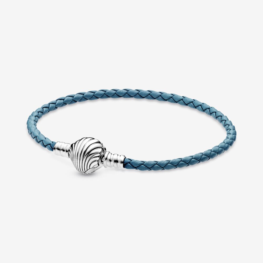 Pandora Moments Turquoise Gevlochten Leren Armband Met Schelpsluiting - 598951C01-S2