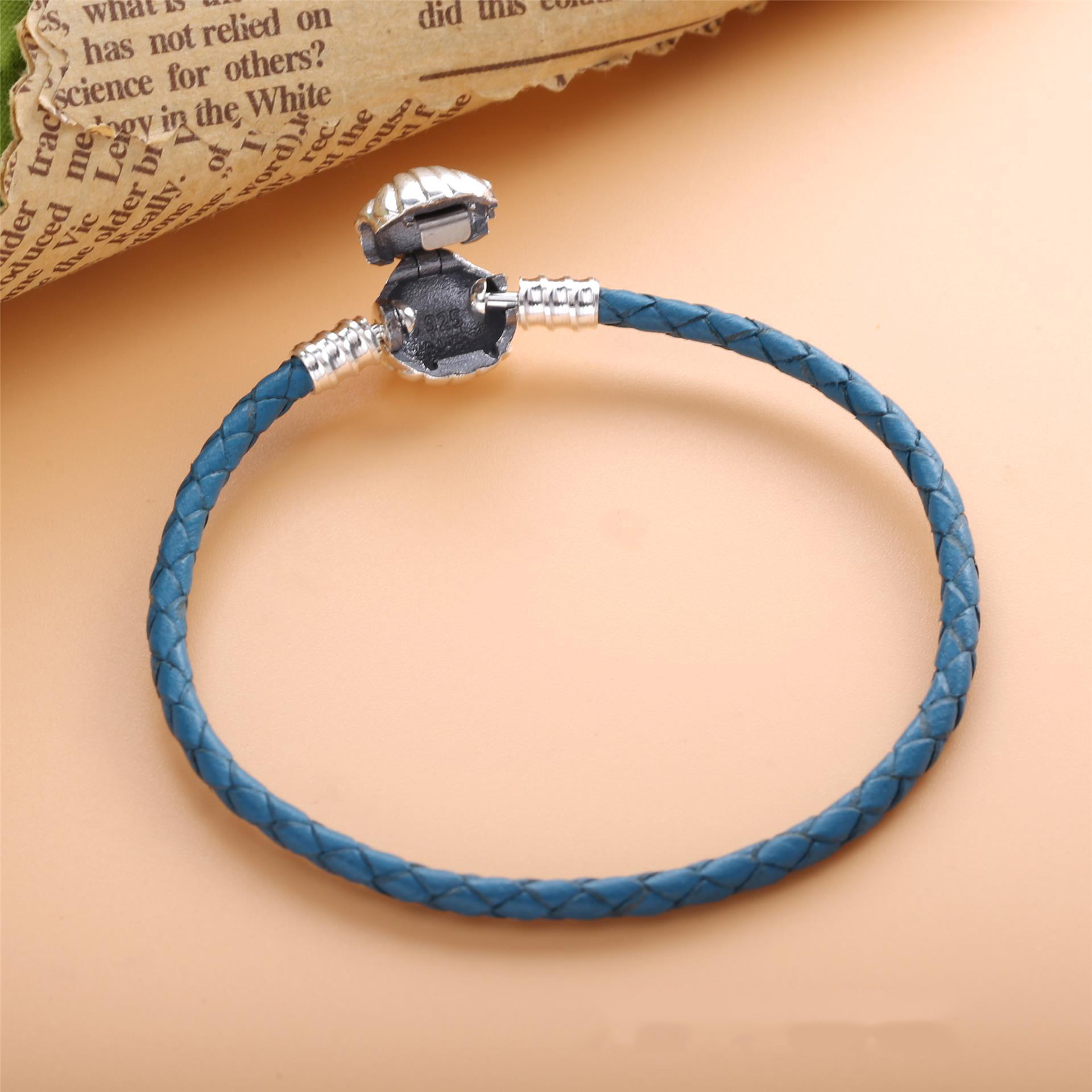 Pandora Moments Turquoise Gevlochten Leren Armband Met Schelpsluiting - 598951C01-S2