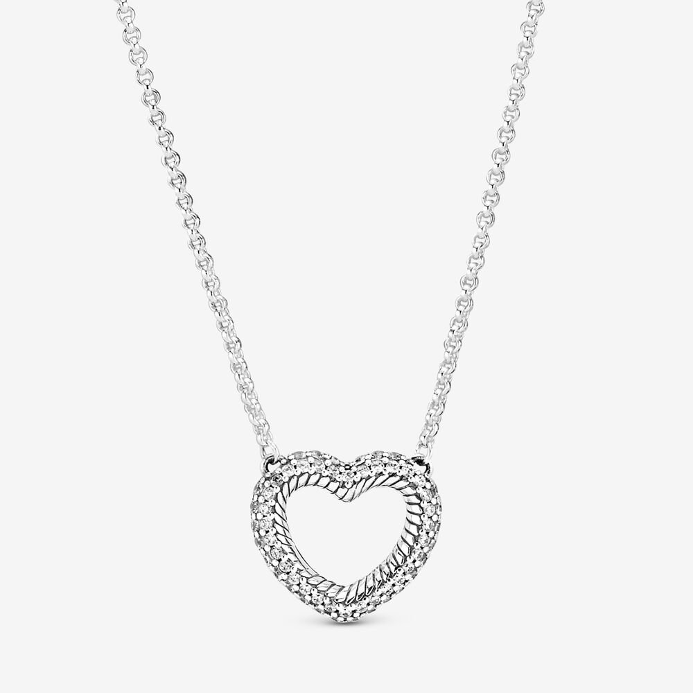 PANDORA Pavé Snake Chain Patroon Open Hart Ketting - 399110C01