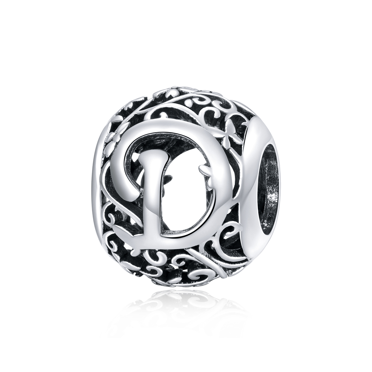 Pandora Style Opengewerkte bloem Letter D Bedel - SCC1444-D