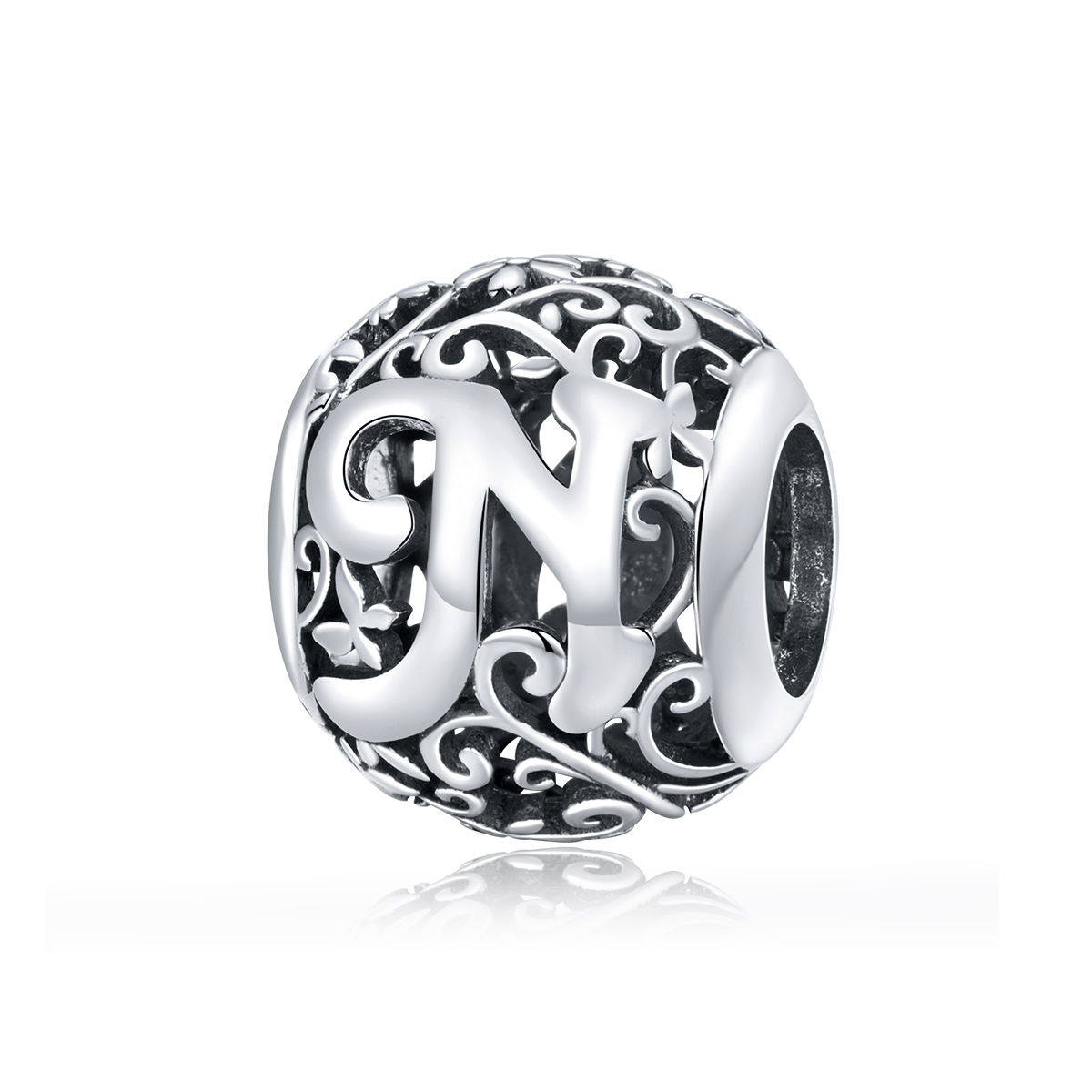 Pandora Style Opengewerkte Bloem Letter N Bedel - SCC1444-N