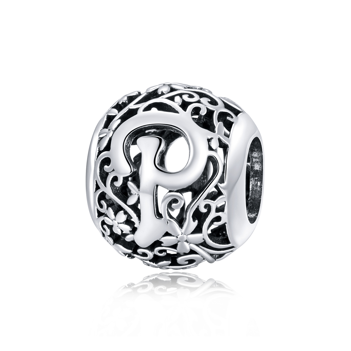 Pandora Style Opengewerkte bloemenletter P Bedel - SCC1444-P