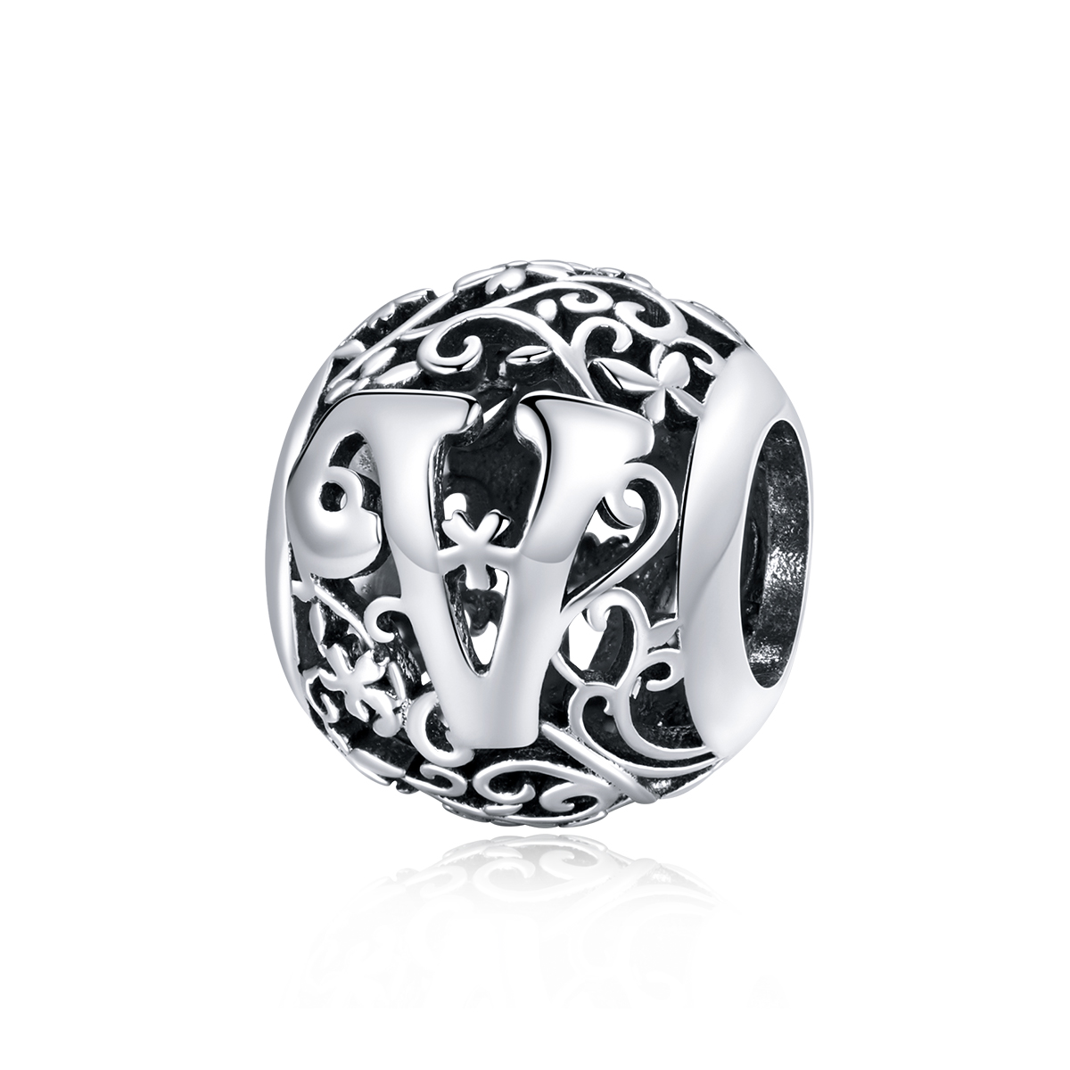 Pandora Style Opengewerkte bloemenletter V Bedel - SCC1444-V