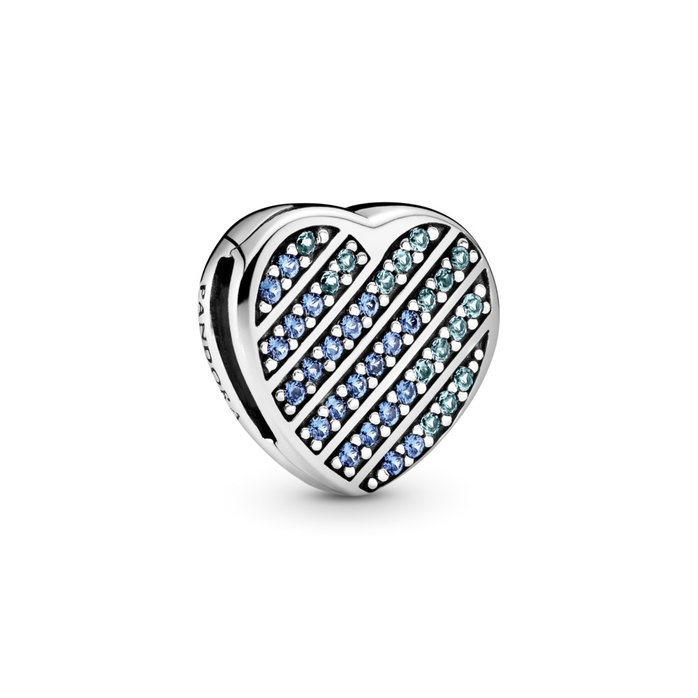 PANDORA Blauw Pavé Hart Clip Bedel - 799346C01