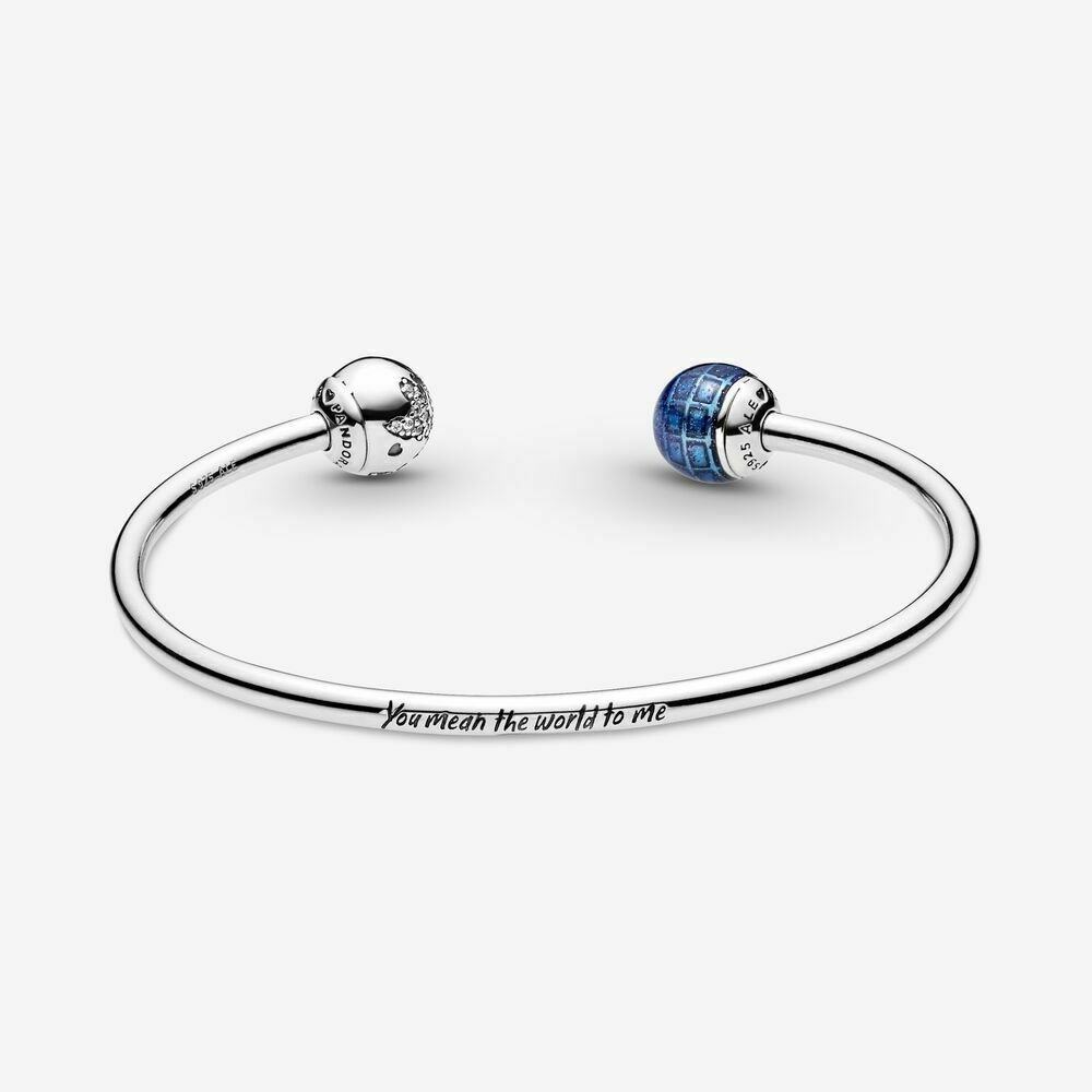 PANDORA blauwe planeet en bol Open Bangle - 599223C01