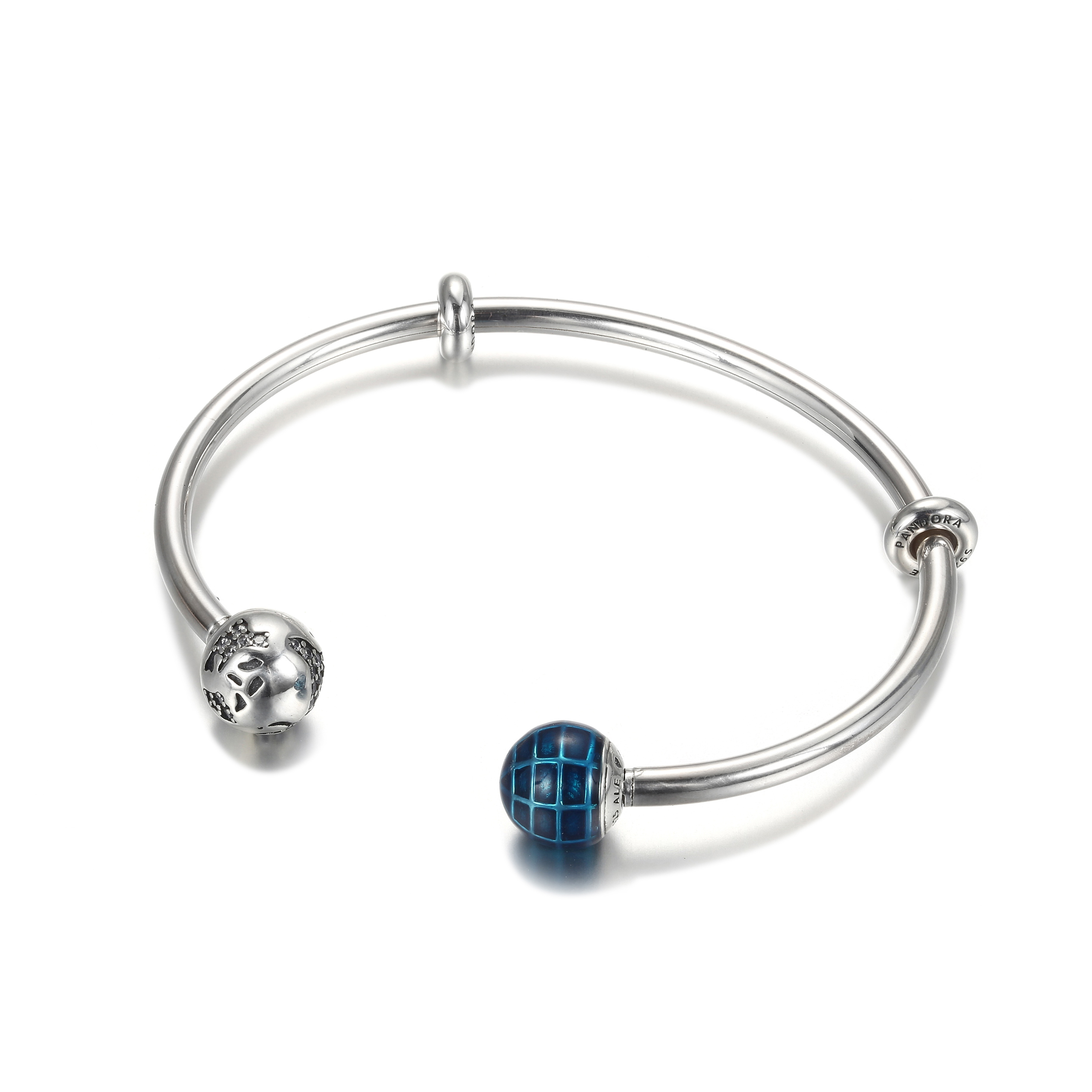 PANDORA blauwe planeet en bol Open Bangle - 599223C01