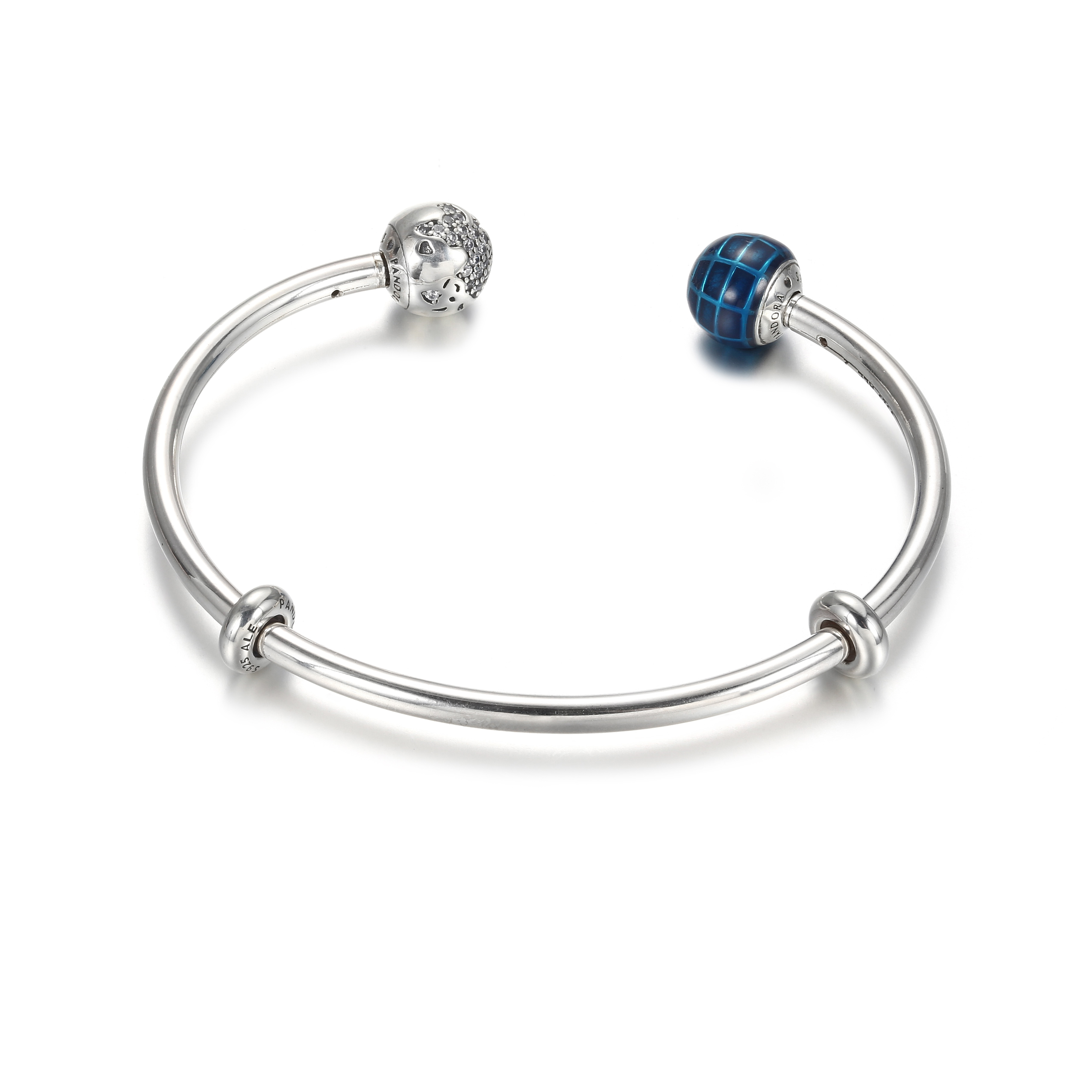 PANDORA blauwe planeet en bol Open Bangle - 599223C01