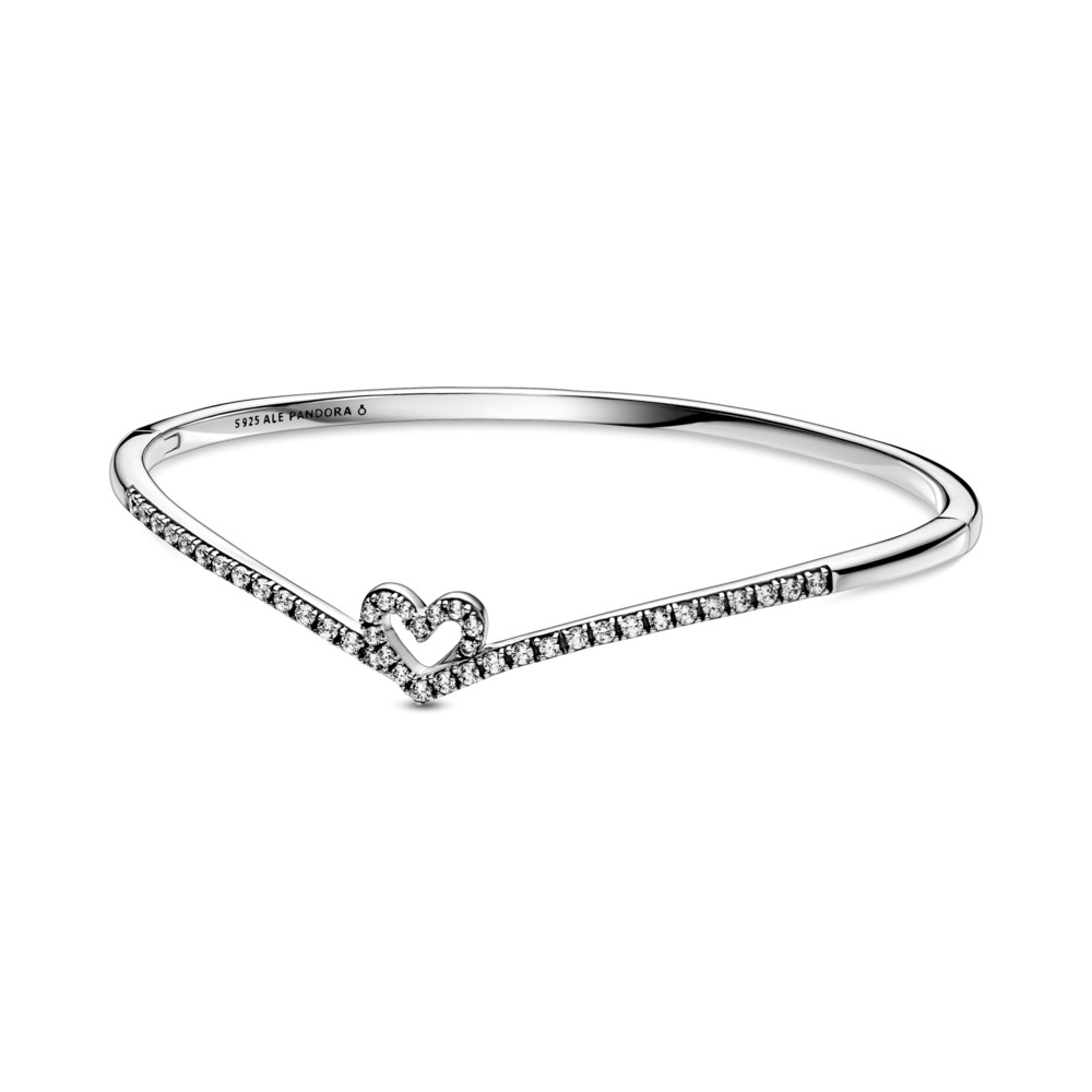 PANDORA Sparkling Wishbone Heart Bangle - 599297C01