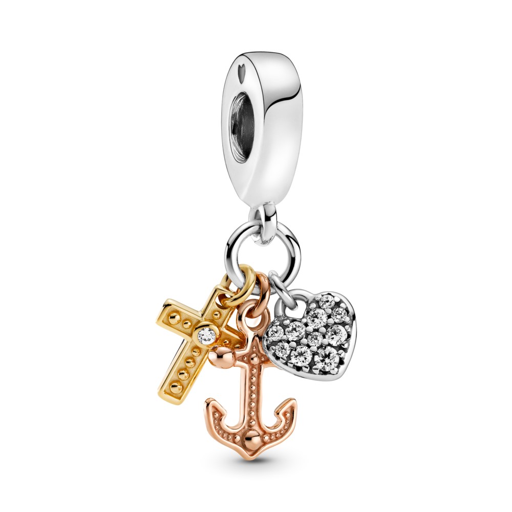 PANDORA Triple-tone Cross, Heart, & Anchor Hangende Bedel