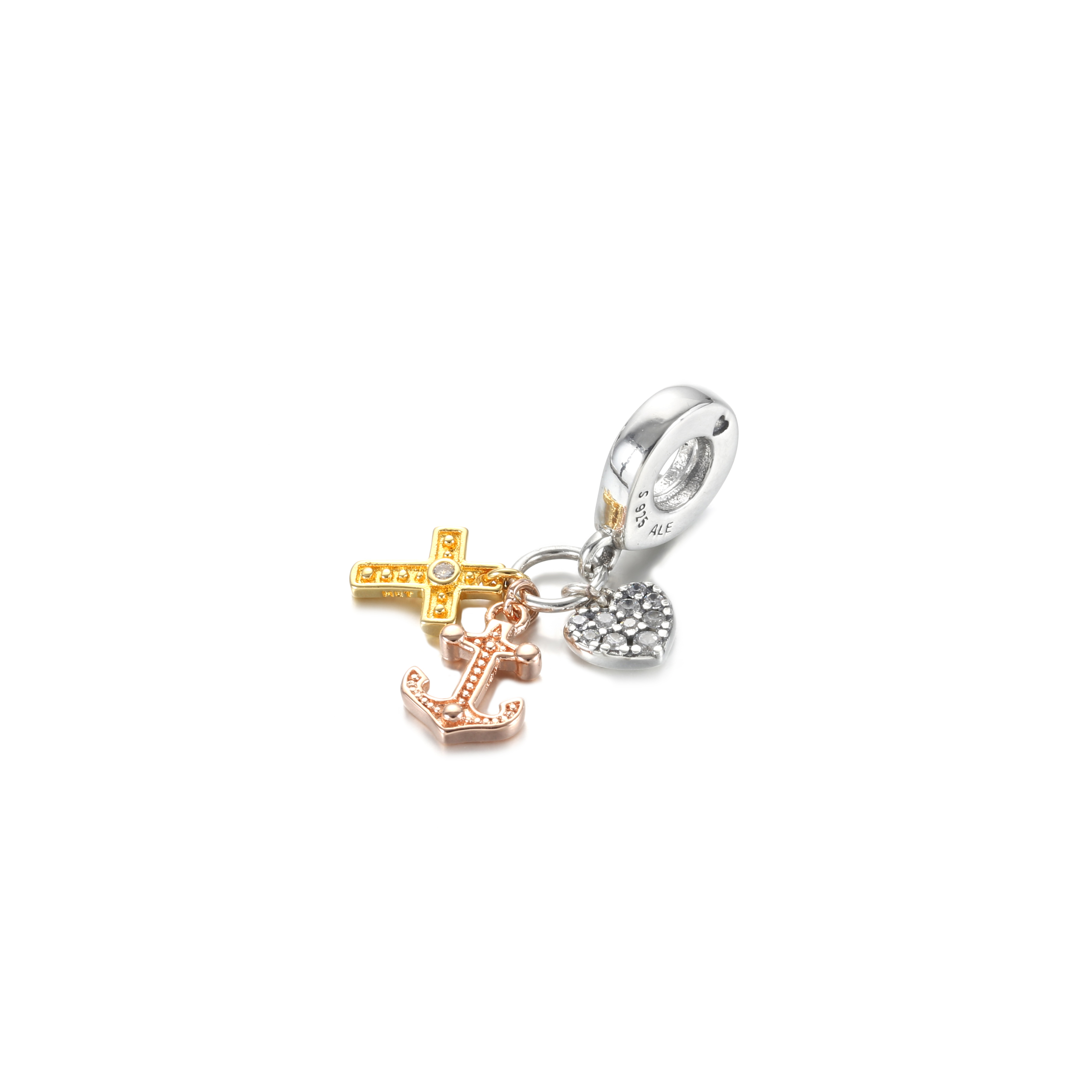 PANDORA Triple-tone Cross, Heart, & Anchor Hangende Bedel