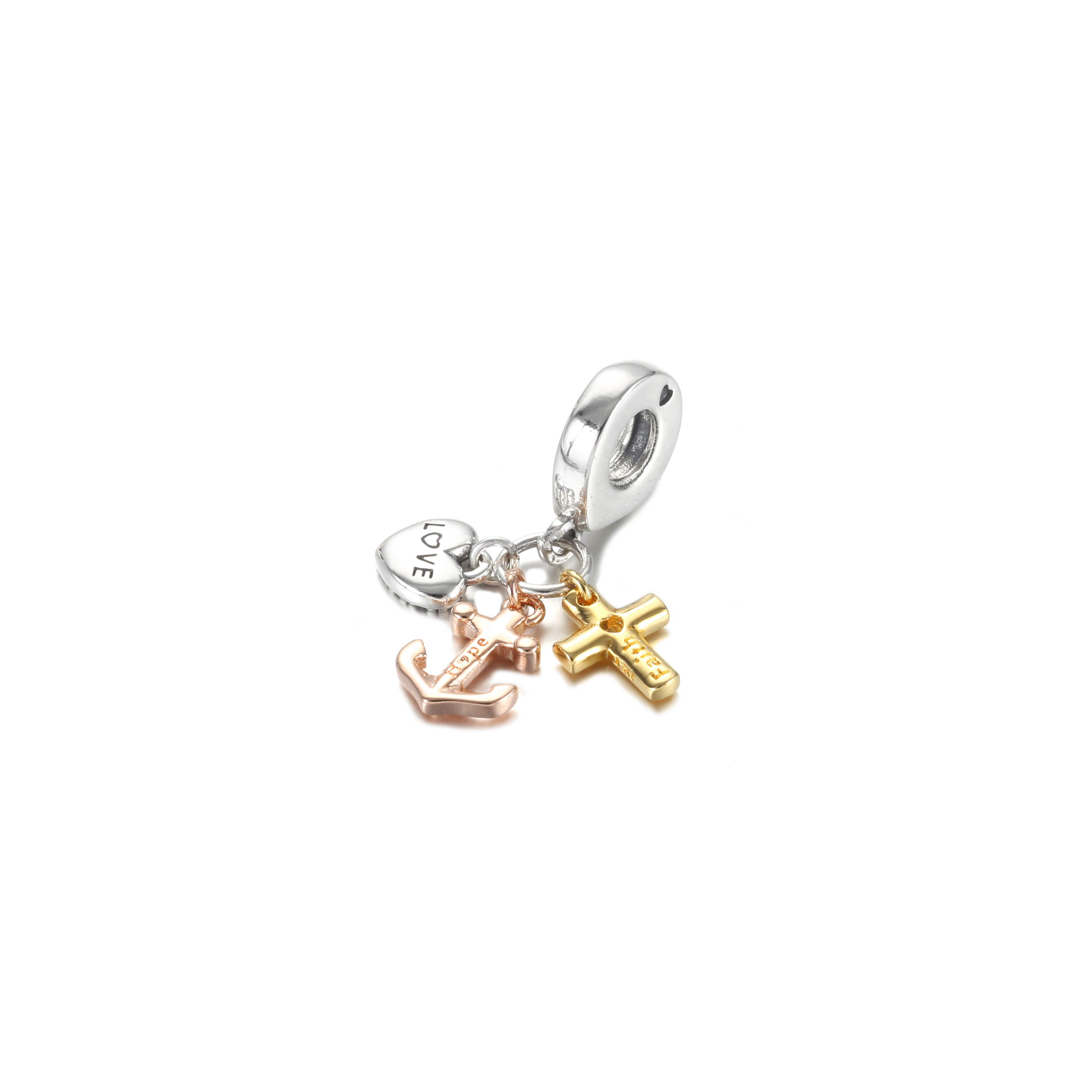 PANDORA Triple-tone Cross, Heart, & Anchor Hangende Bedel