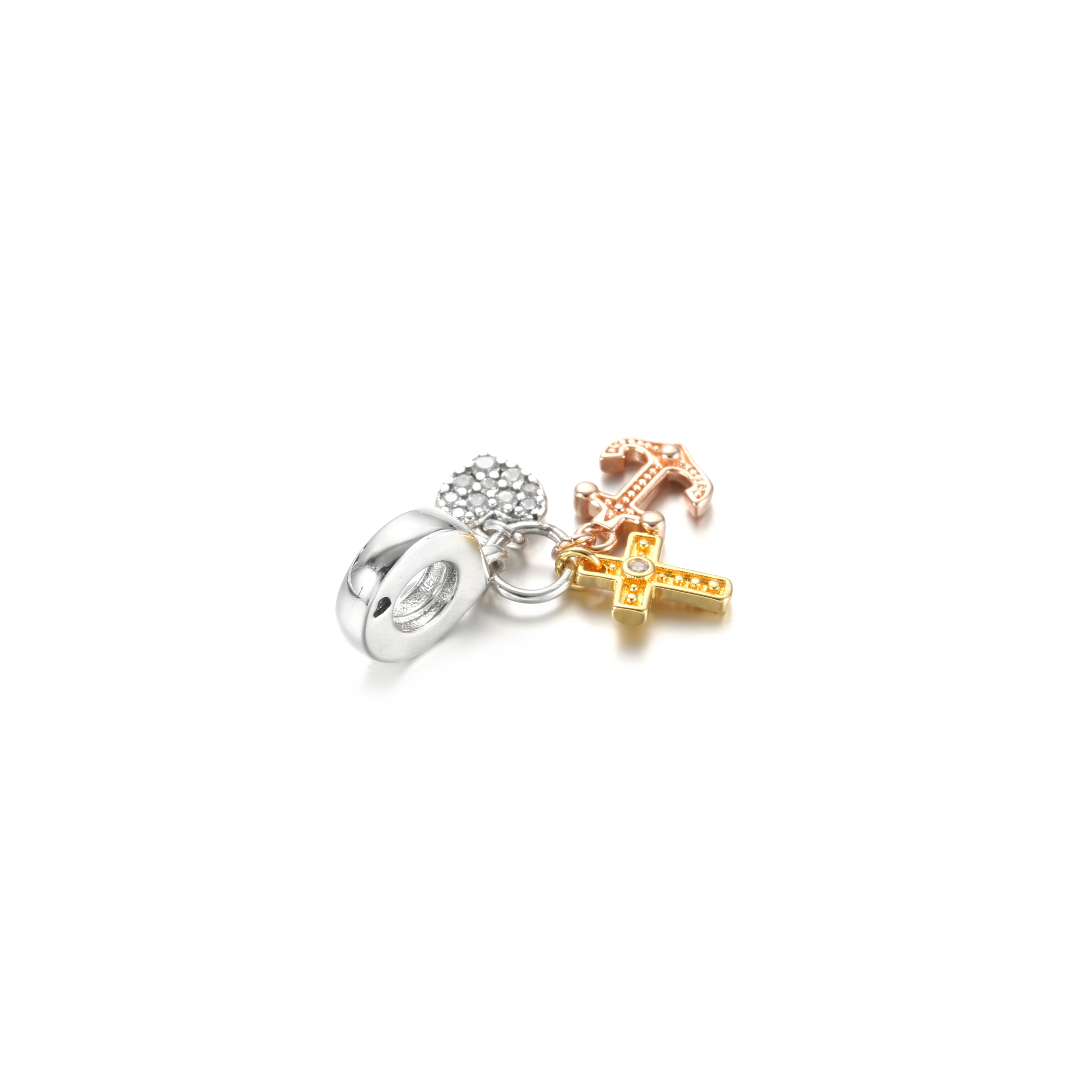 PANDORA Triple-tone Cross, Heart, & Anchor Hangende Bedel