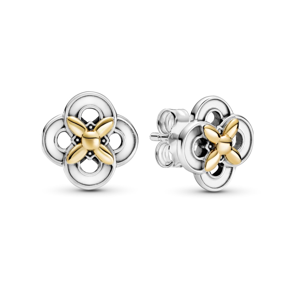 PANDORA Two-tone Flower Stud Earrings - 299349C00