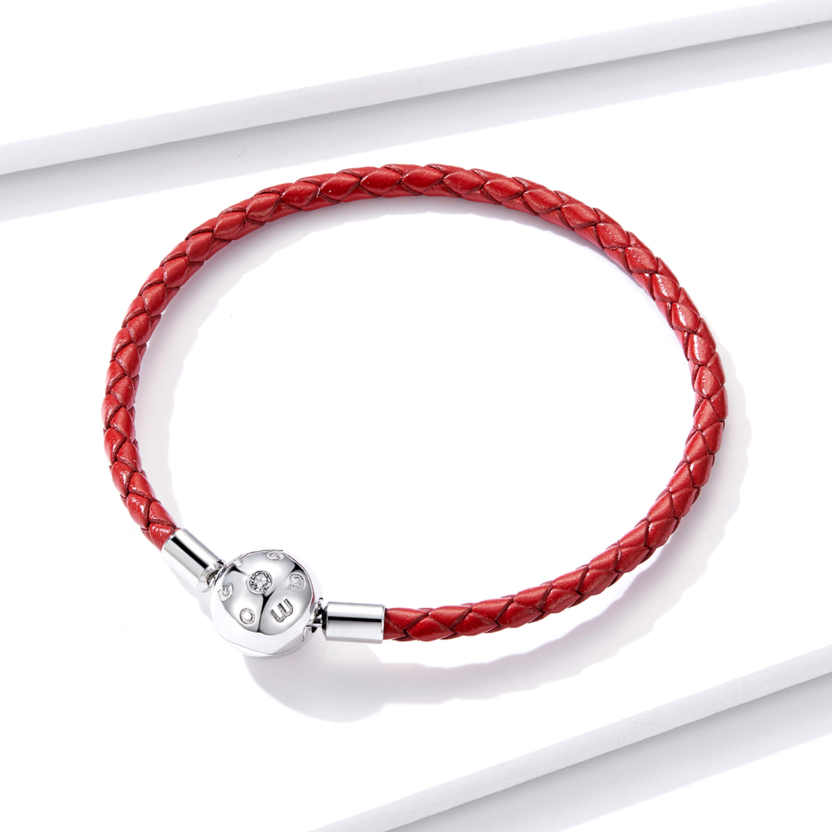 Pandora Style Rood Leer Leren armband - BSB042