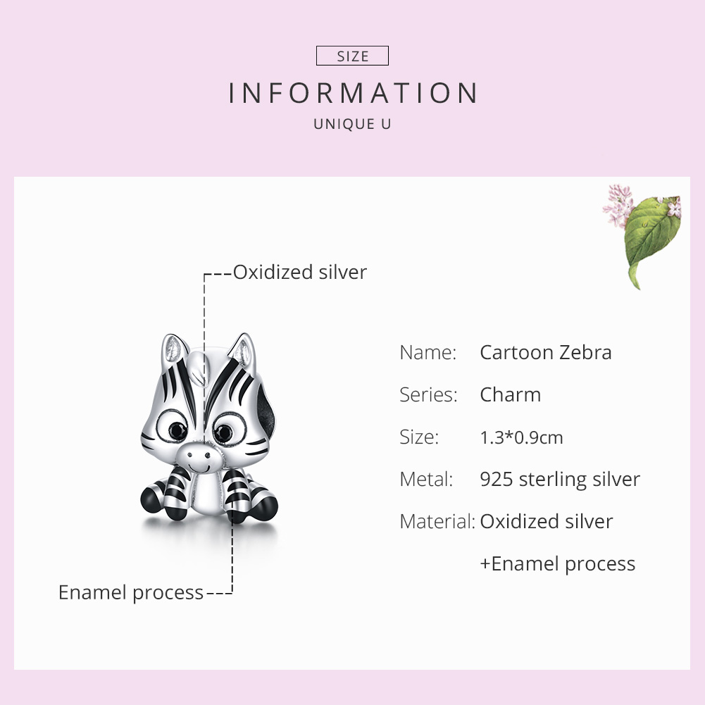 Pandora Style Cartoon Zebra Bedel - BSC387