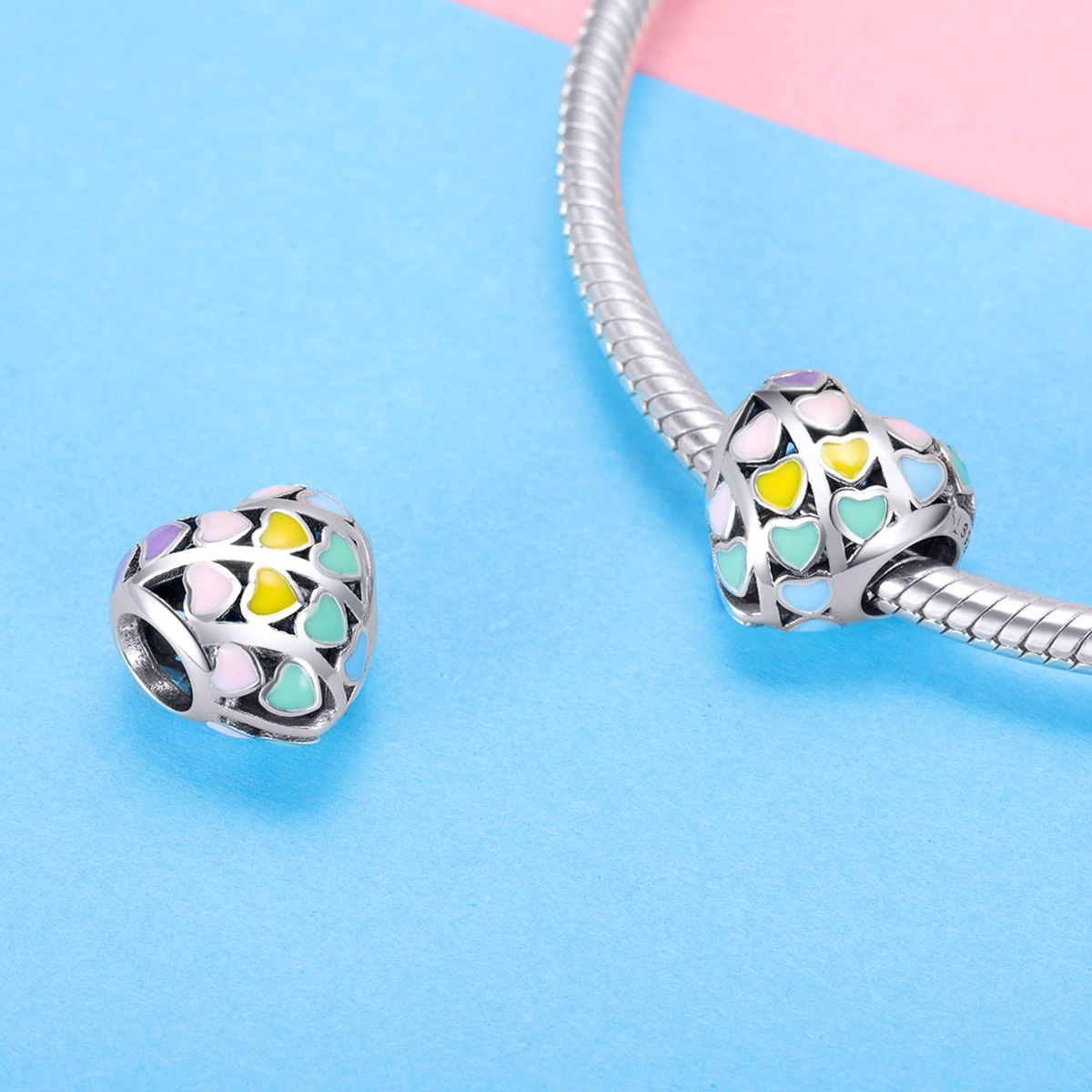 Pandora Style Regenboog Hart Bedel - SCC902