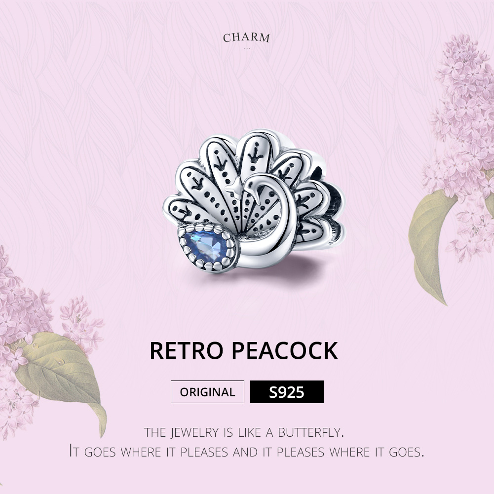 Pandora Style Retro pauw Bedel - SCC1558