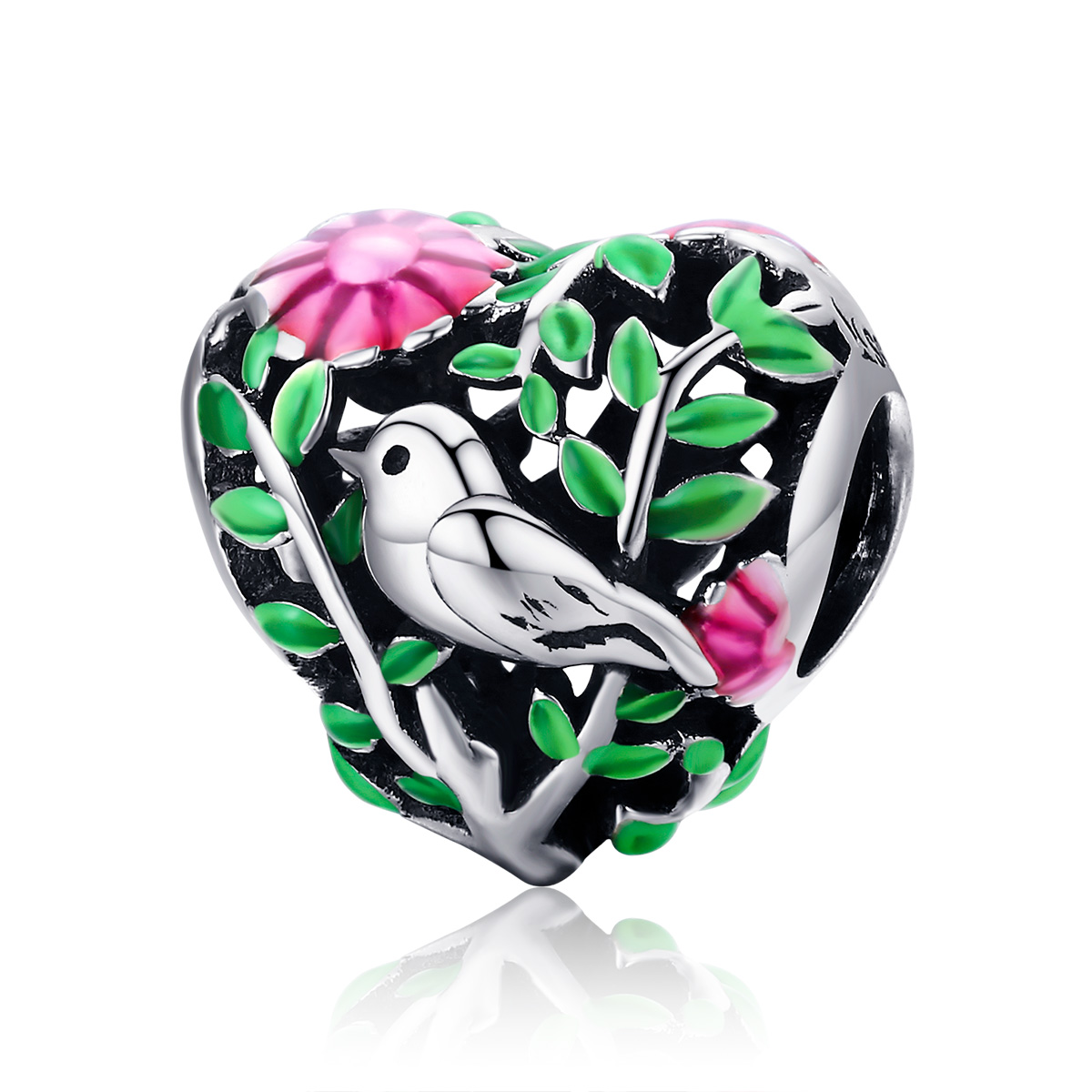 Pandora Style Vogel en blad met grote snavel Bedel - SCC647