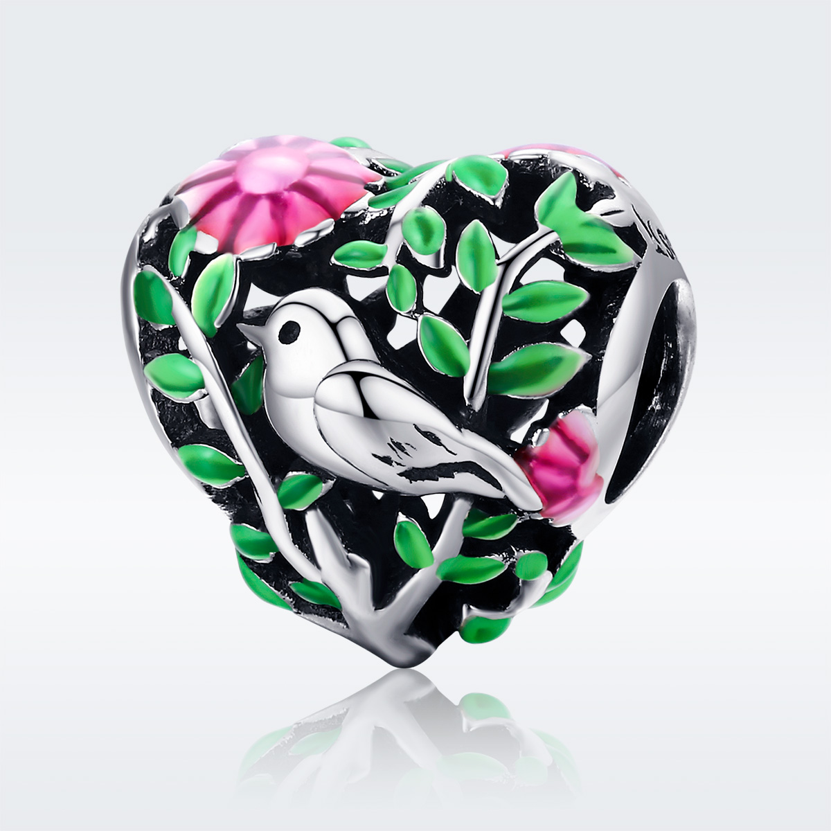 Pandora Style Vogel en blad met grote snavel Bedel - SCC647