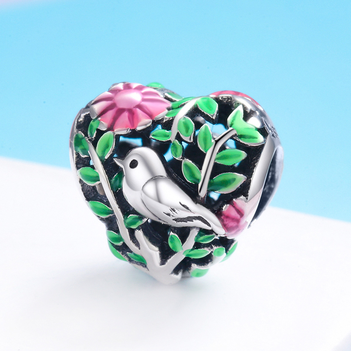 Pandora Style Vogel en blad met grote snavel Bedel - SCC647