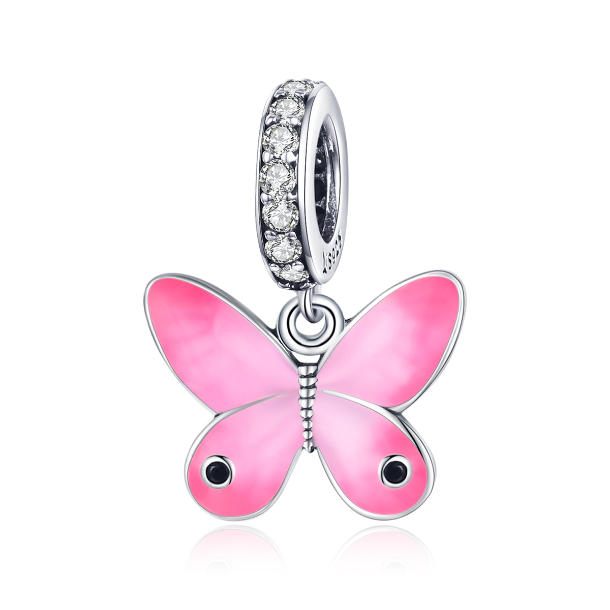 Pandora Style Roze vlinder Hangende Bedel - SCC1728