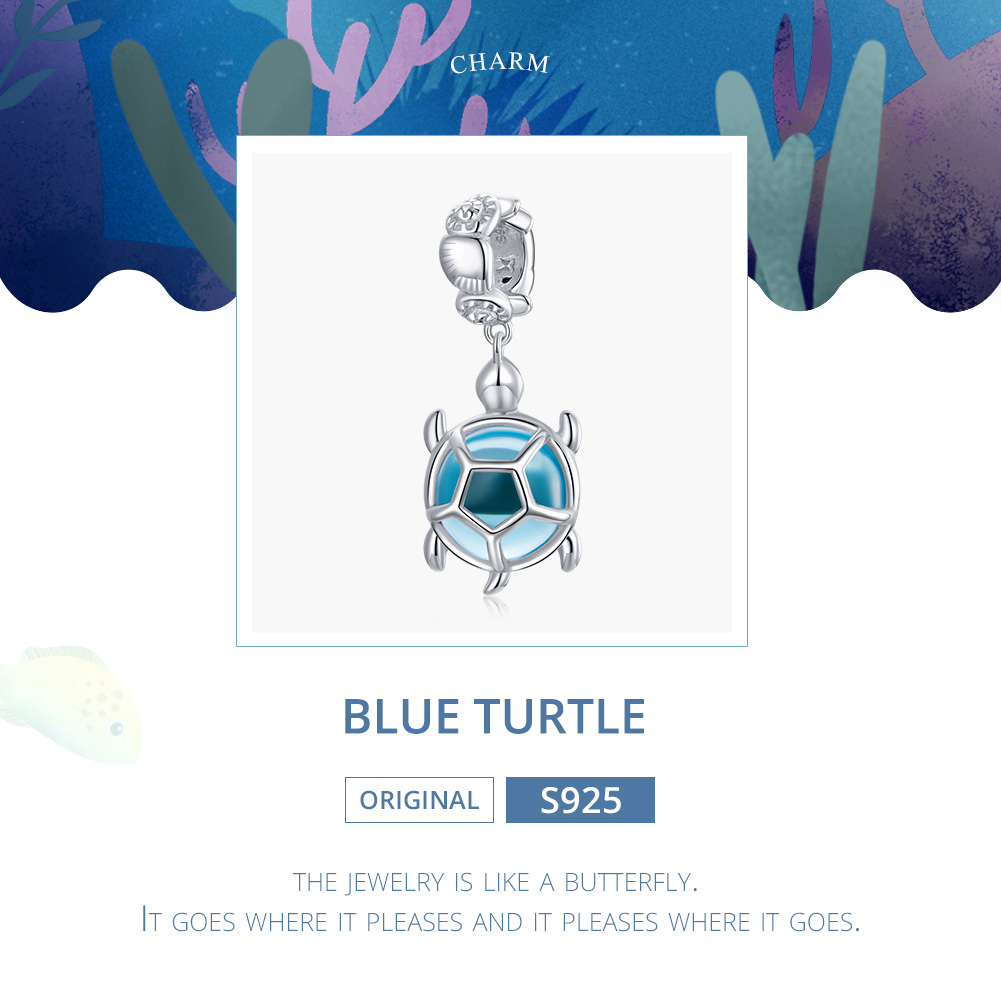 Pandora Style Schildpad van blauw Muranoglas Hangende Bedel - SCC1804