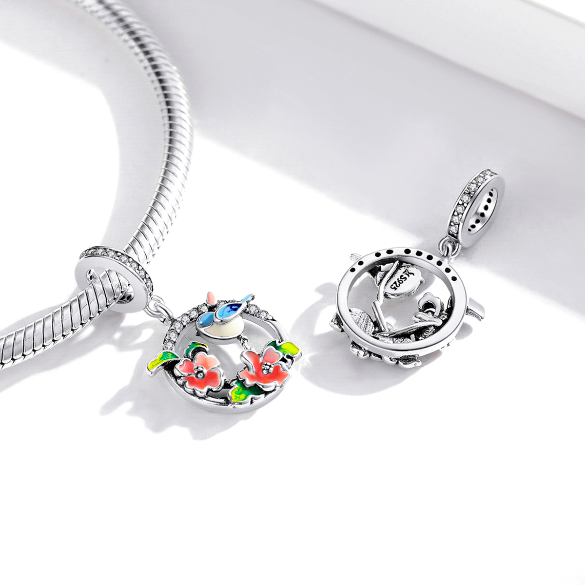 Pandora Style Vogels & Bloemen Hangende Bedel - SCC1726