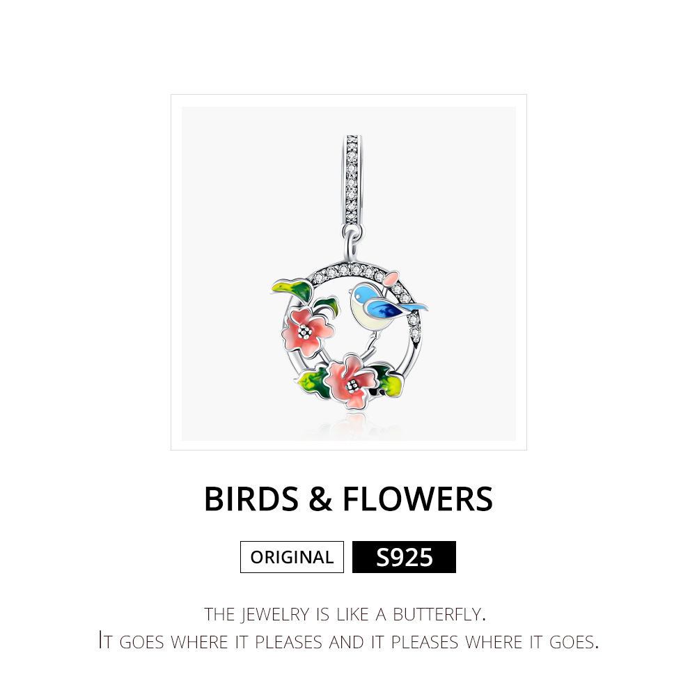 Pandora Style Vogels & Bloemen Hangende Bedel - SCC1726