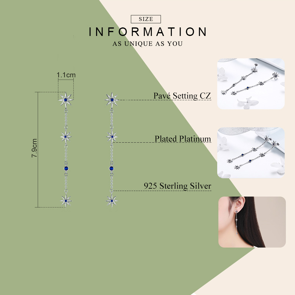 Pandora Style Achthoekige ster Oorhangers - BSE060