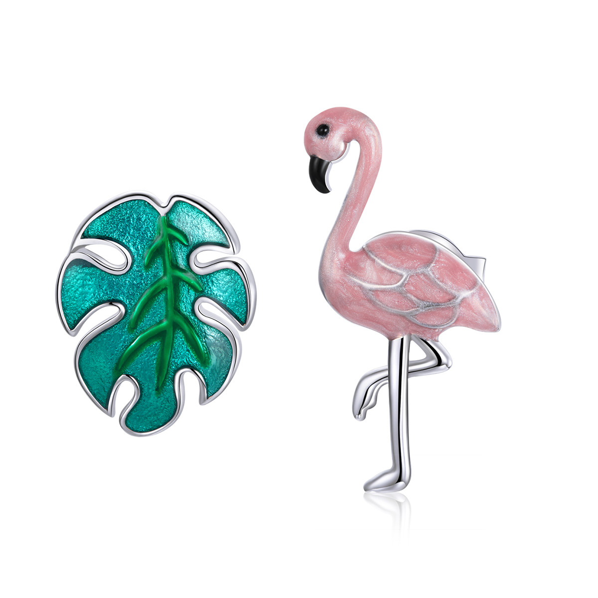 Pandora Style Blad & Flamingo's Oorknopjes - SCE1124