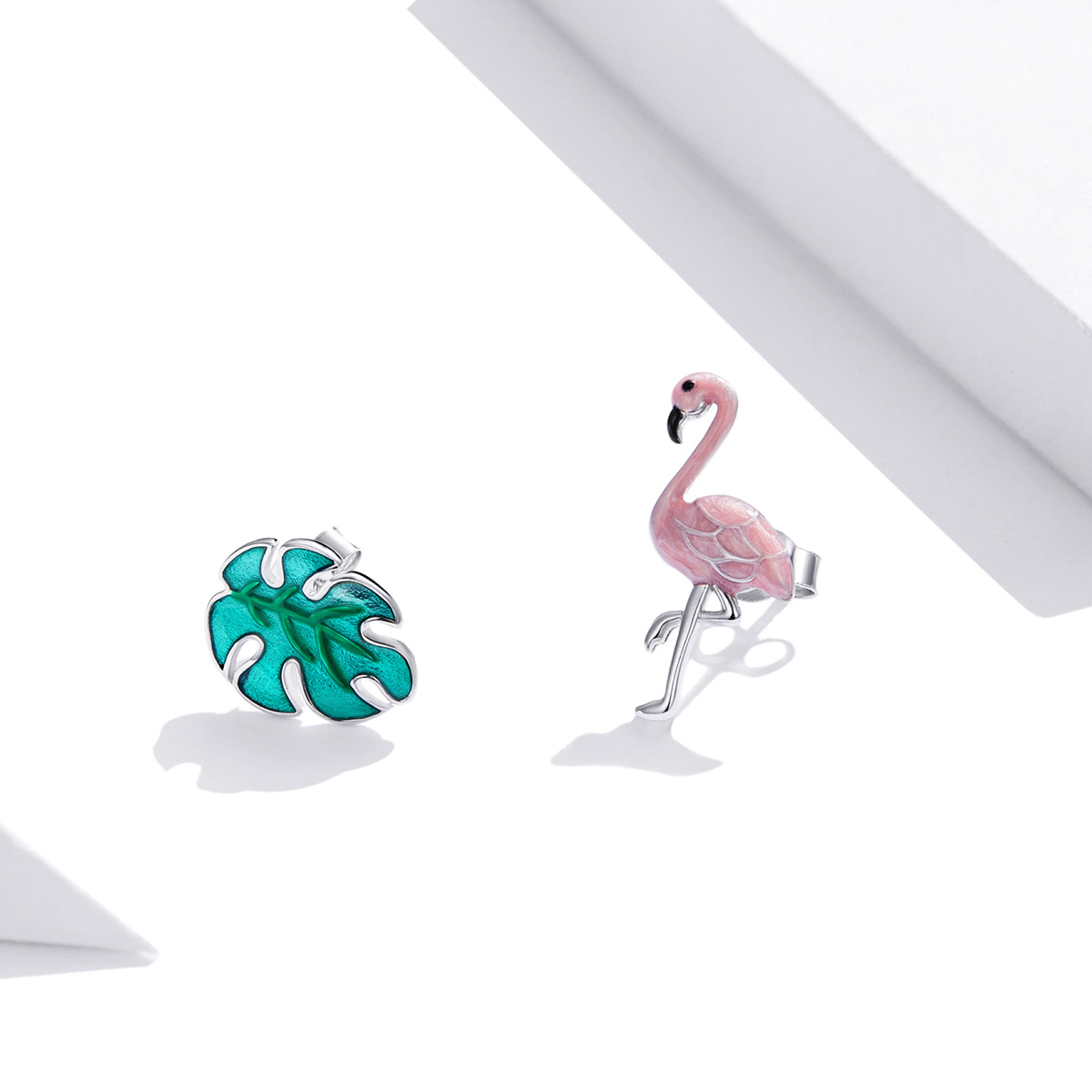 Pandora Style Blad & Flamingo's Oorknopjes - SCE1124