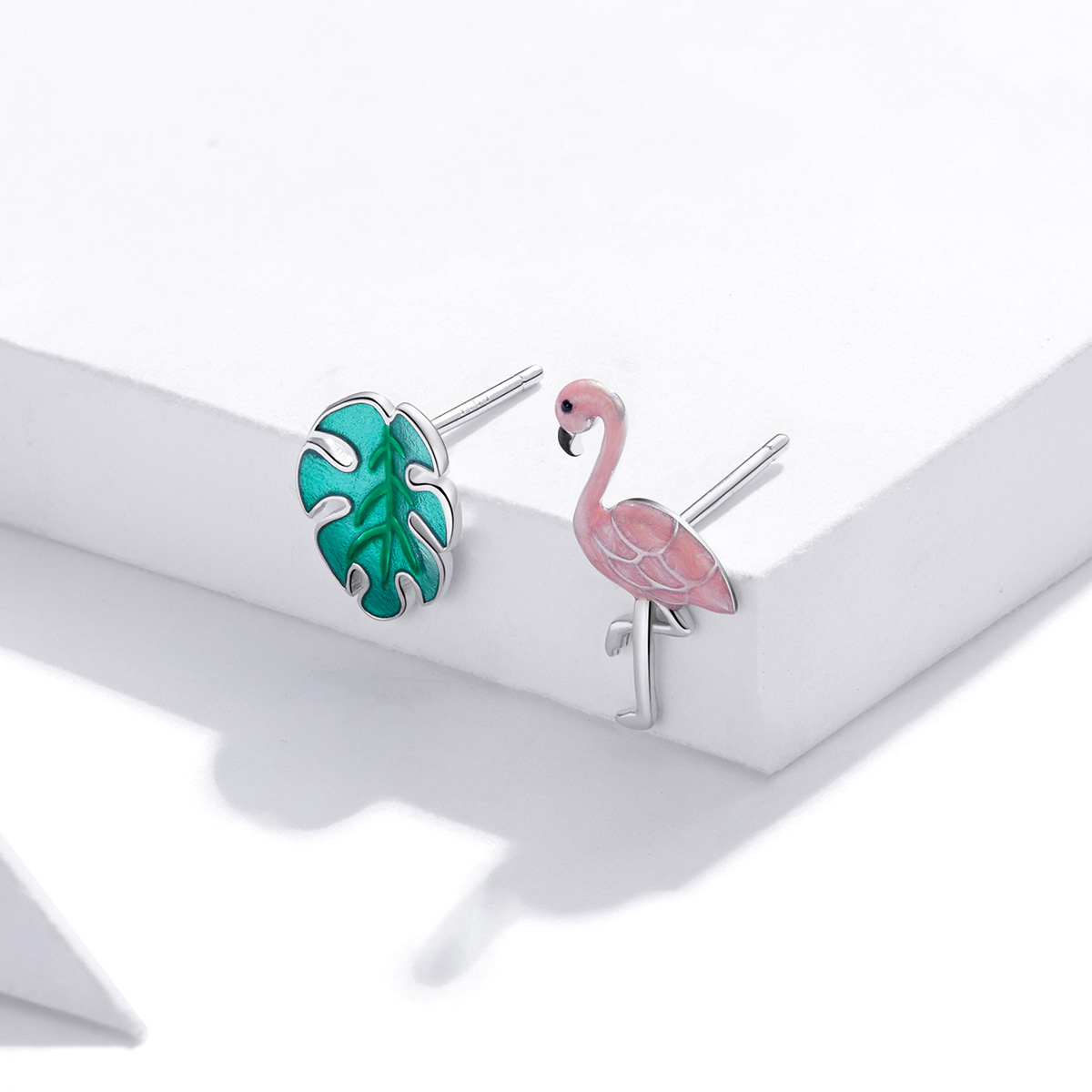 Pandora Style Blad & Flamingo's Oorknopjes - SCE1124