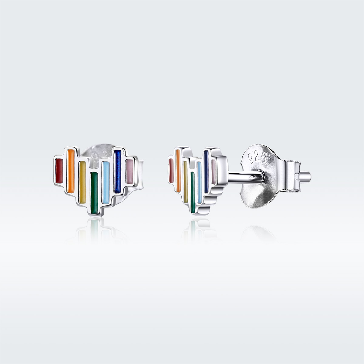 Pandora Style Regenboog Hart Oorknopjes - SCE787