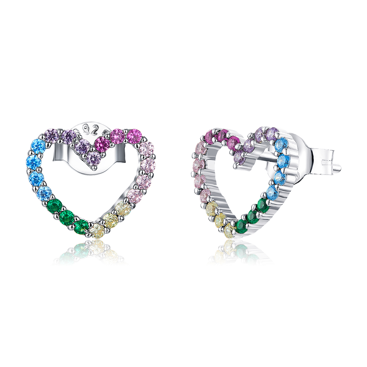 Pandora Style Regenboog Harten Oorknopjes - SCE891