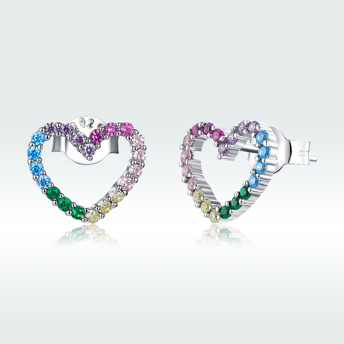 Pandora Style Regenboog Harten Oorknopjes - SCE891