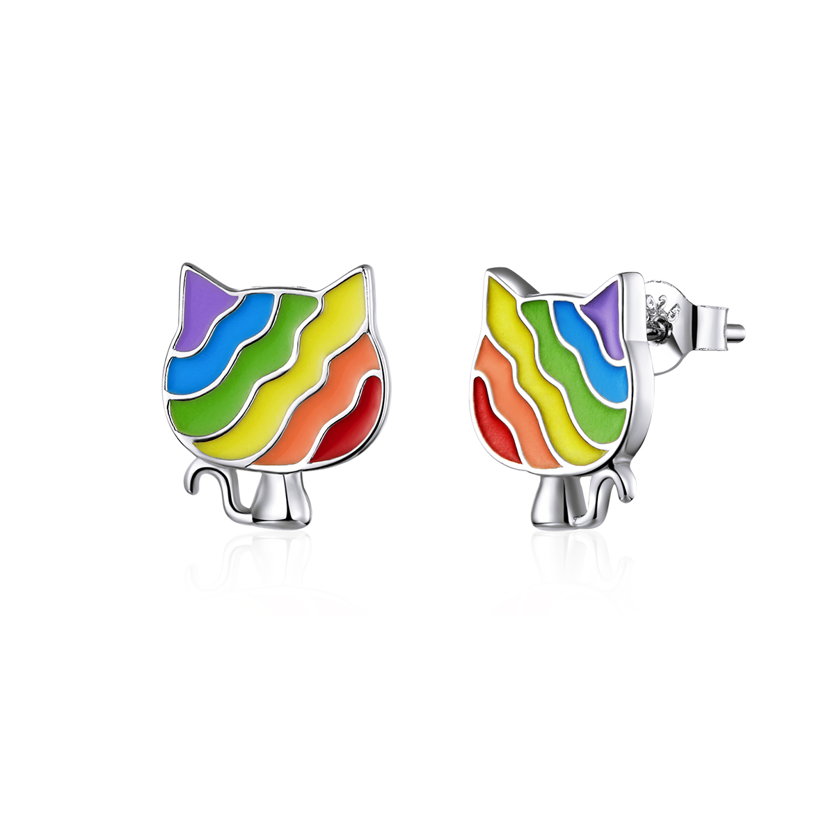 Pandora Style Regenboog Kitty Oorknopjes - SCE823