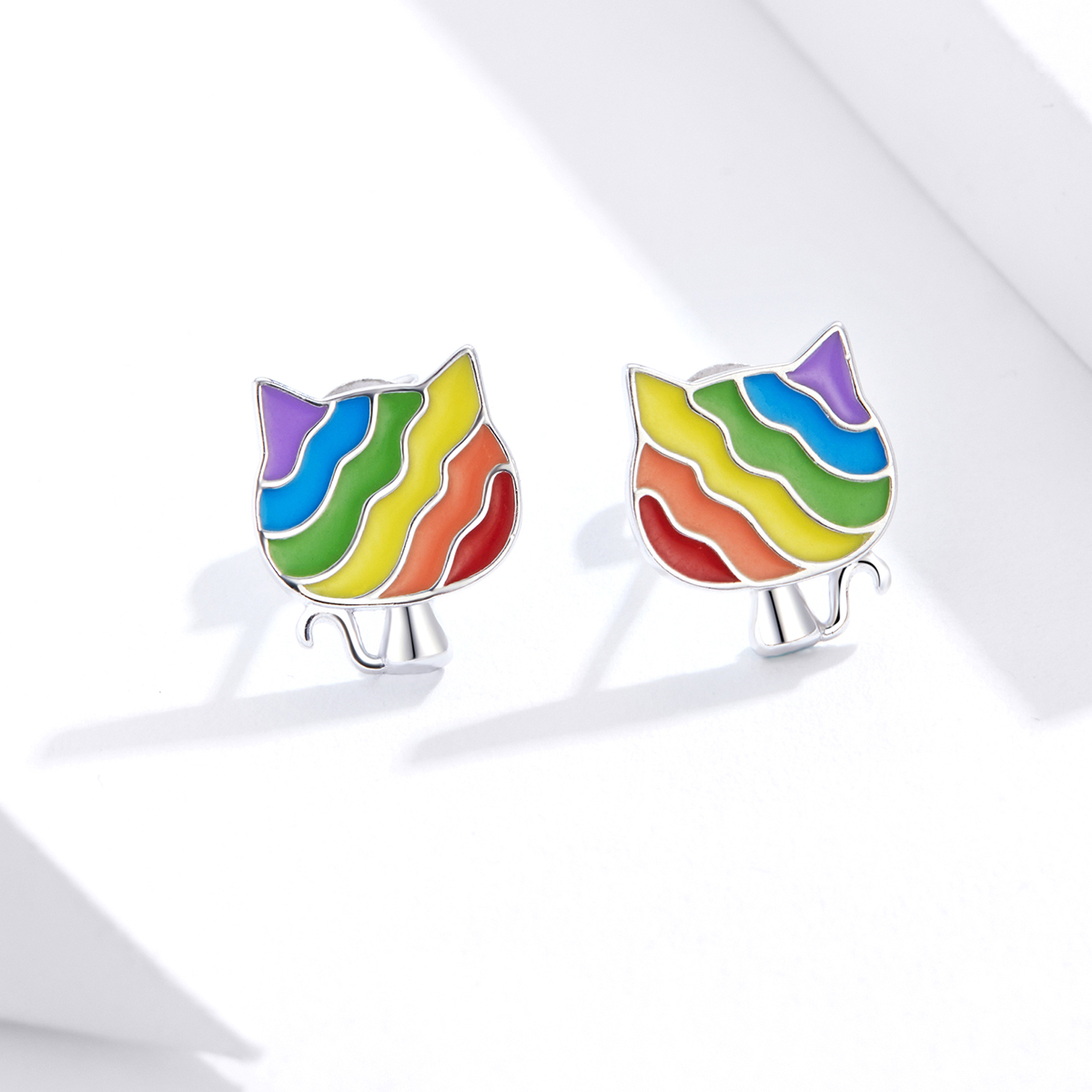 Pandora Style Regenboog Kitty Oorknopjes - SCE823