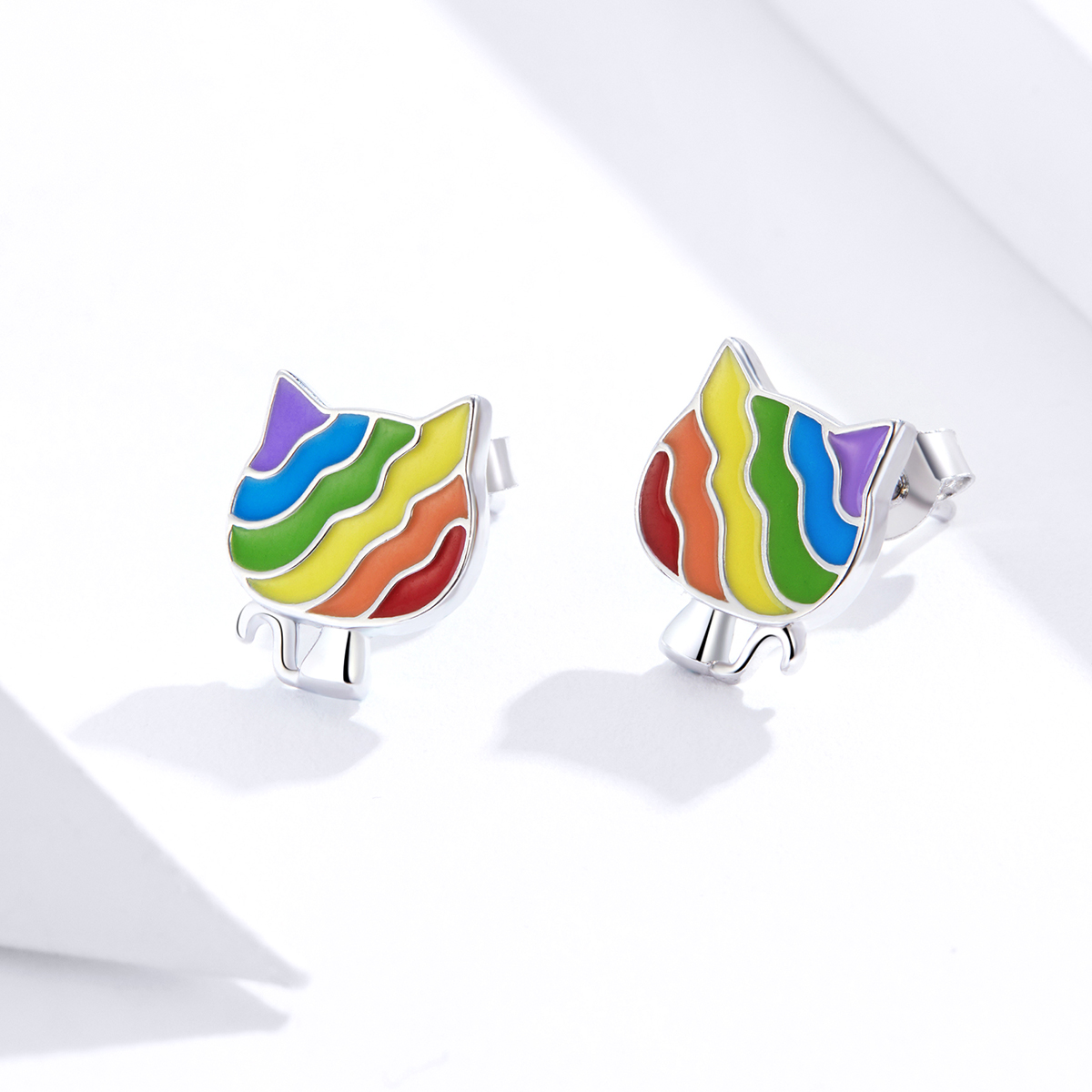 Pandora Style Regenboog Kitty Oorknopjes - SCE823